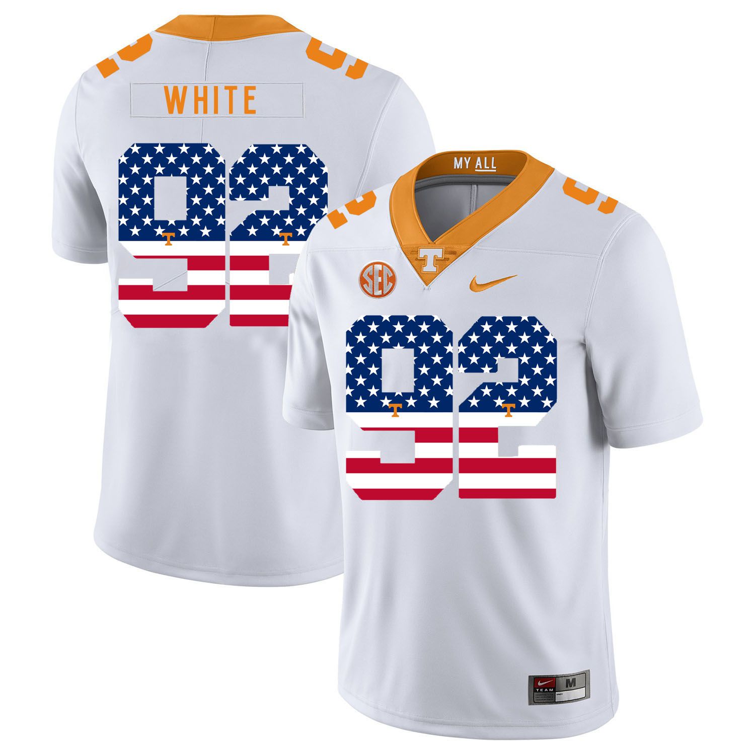 Men Tennessee Volunteers #92 White White Flag Customized NCAA Jerseys